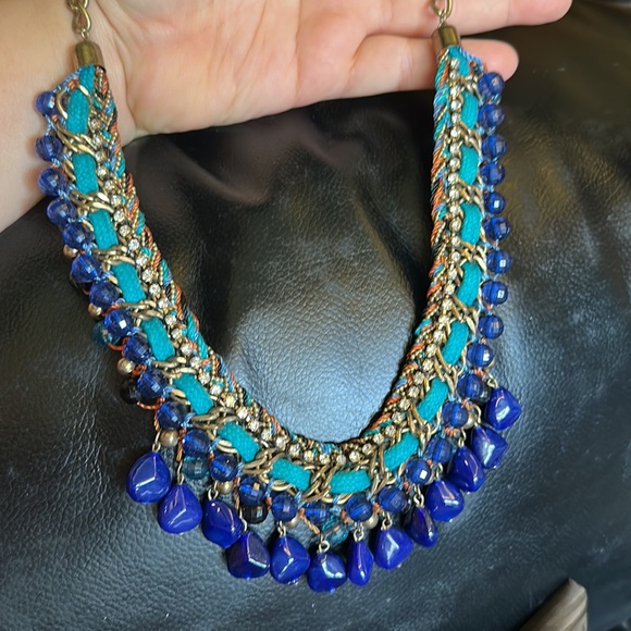 NWT Faux Sapphire , American diamond and metallic bead necklace with earrings! - Picture 10 of 11